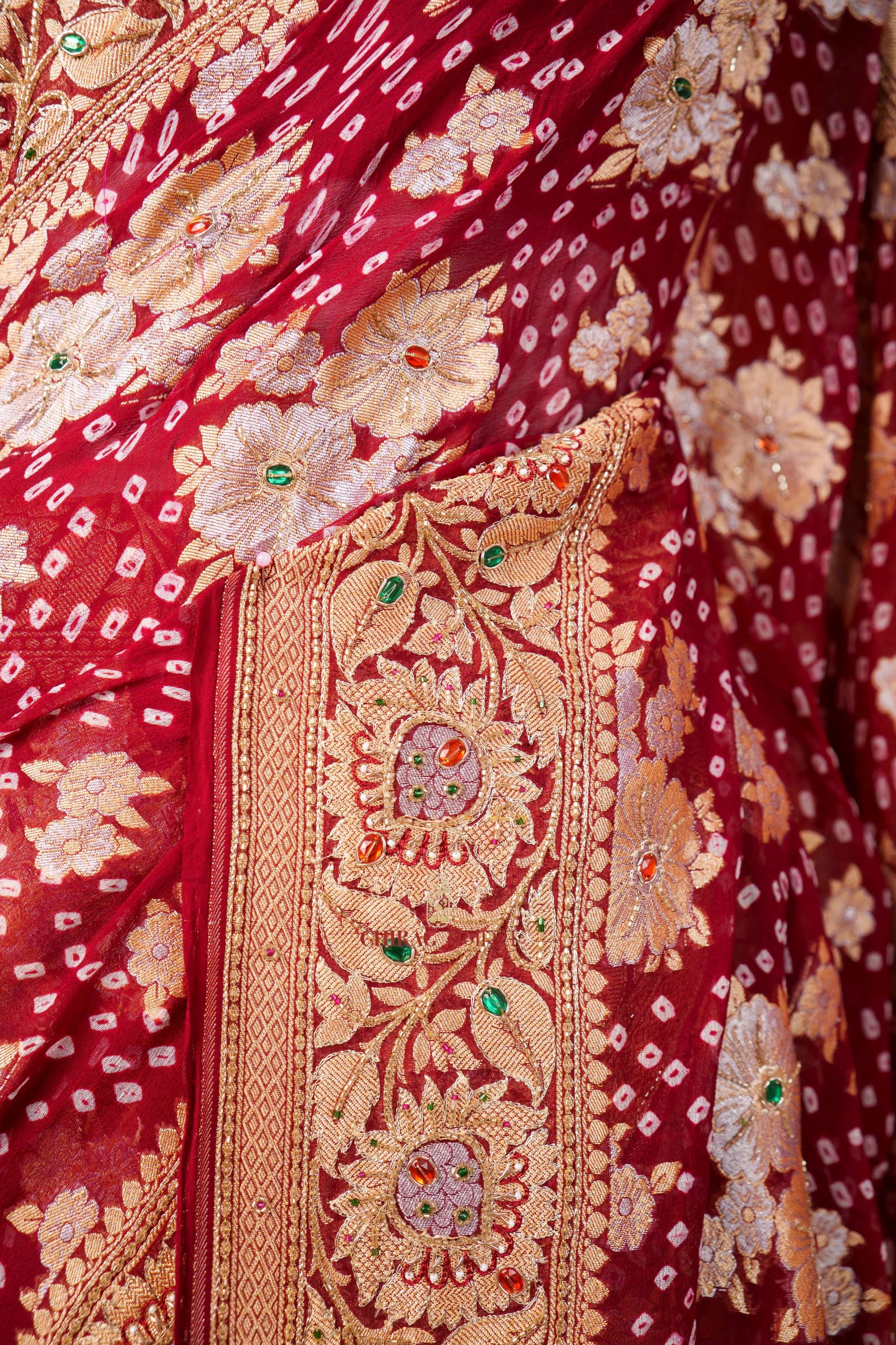 Pure Chiffon Khaddi Handloom Embroidery Zardozi Saree