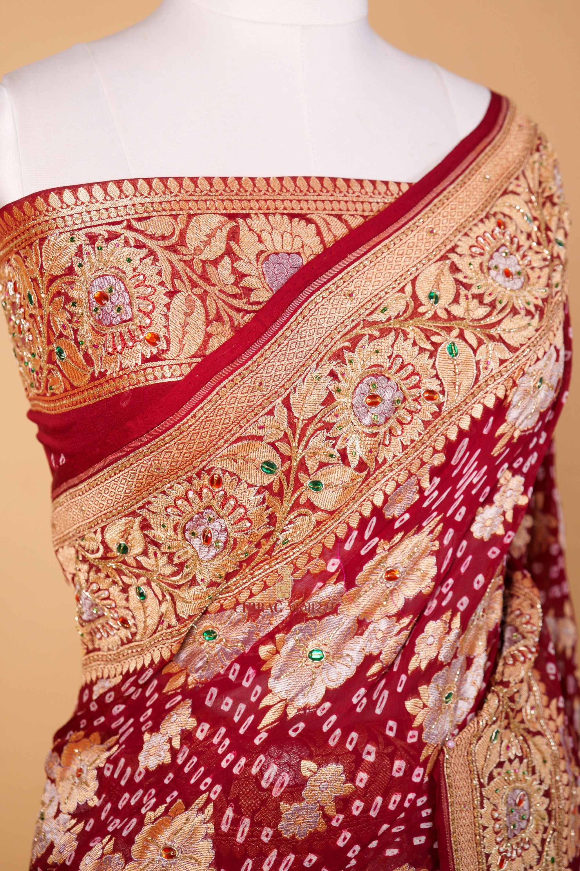 Pure Chiffon Khaddi Handloom Embroidery Zardozi Saree