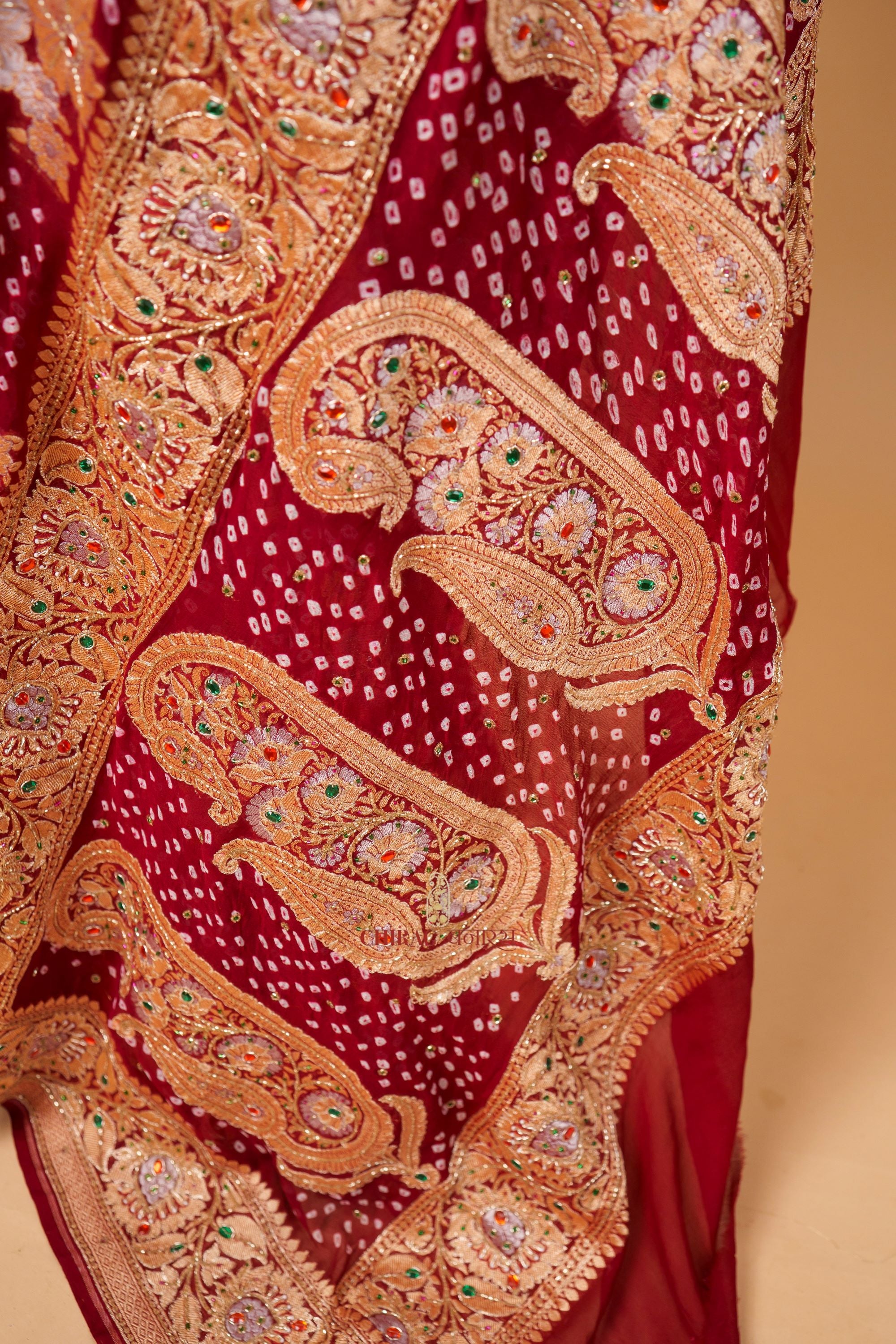 Pure Chiffon Khaddi Handloom Embroidery Zardozi Saree