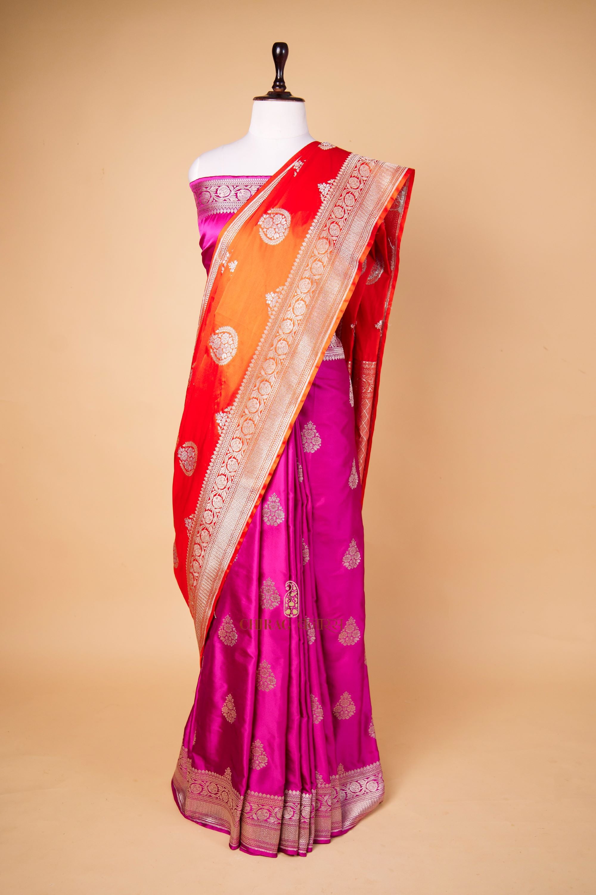 Mashru Katan Silk Silver and Gold Zari work Saree