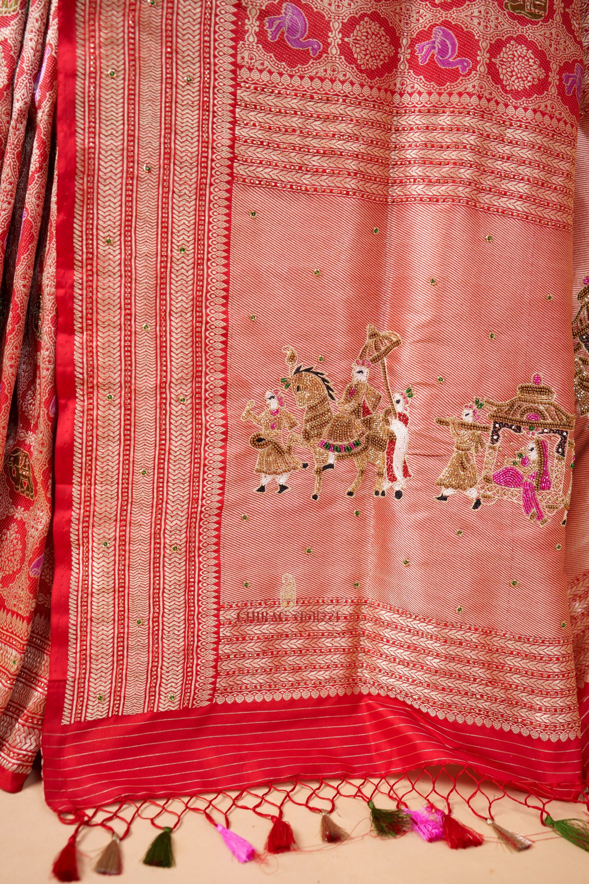 Mashru Katan Silk with Hand Embroidery Work Saree