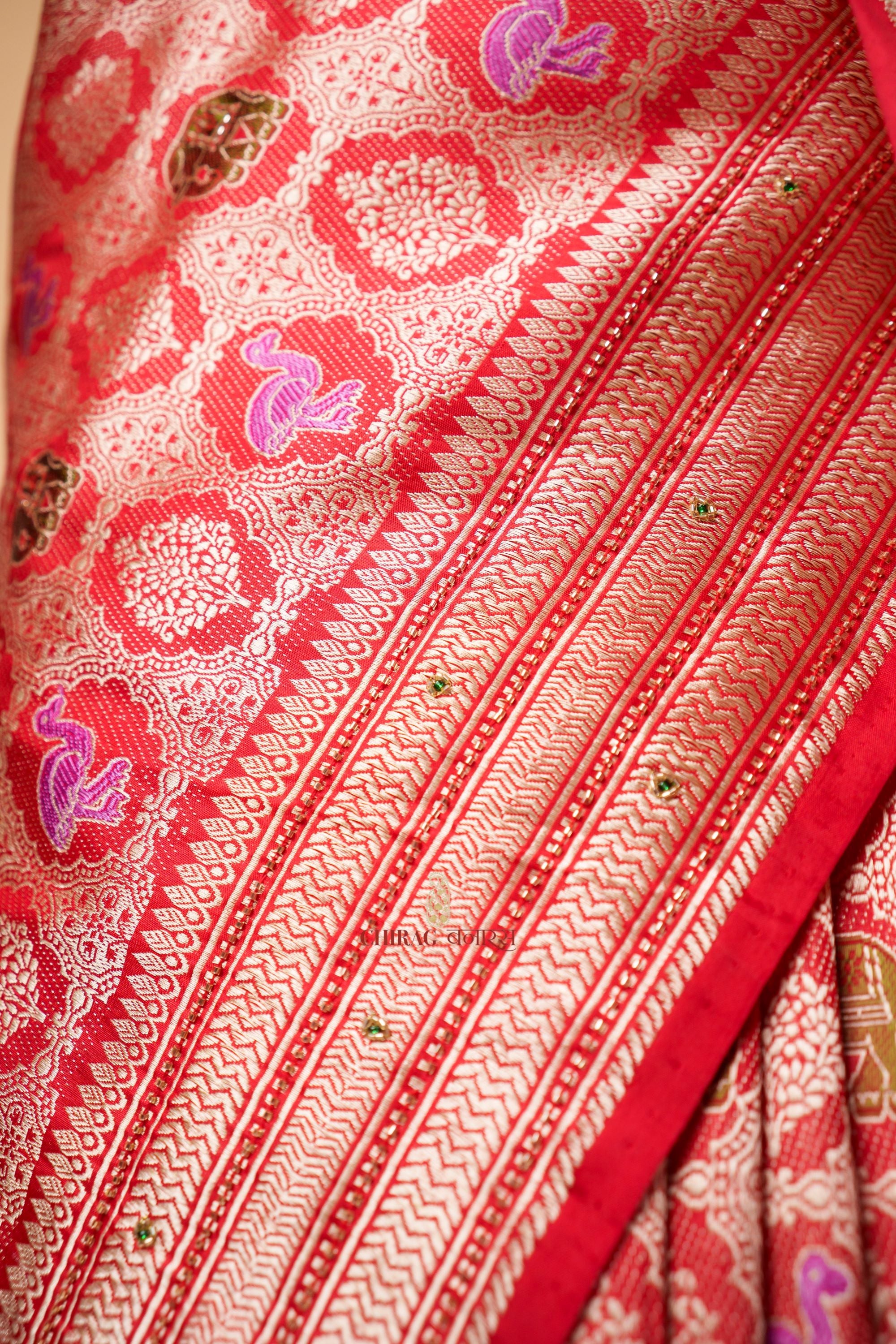 Mashru Katan Silk with Hand Embroidery Work Saree
