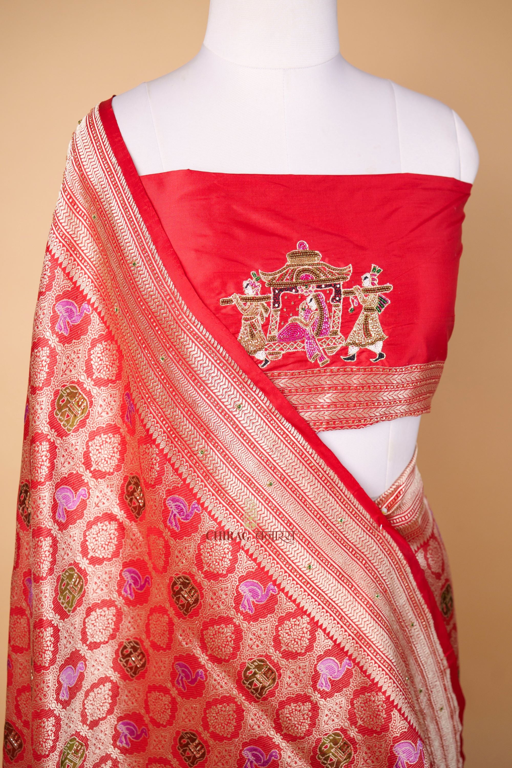 Mashru Katan Silk with Hand Embroidery Work Saree