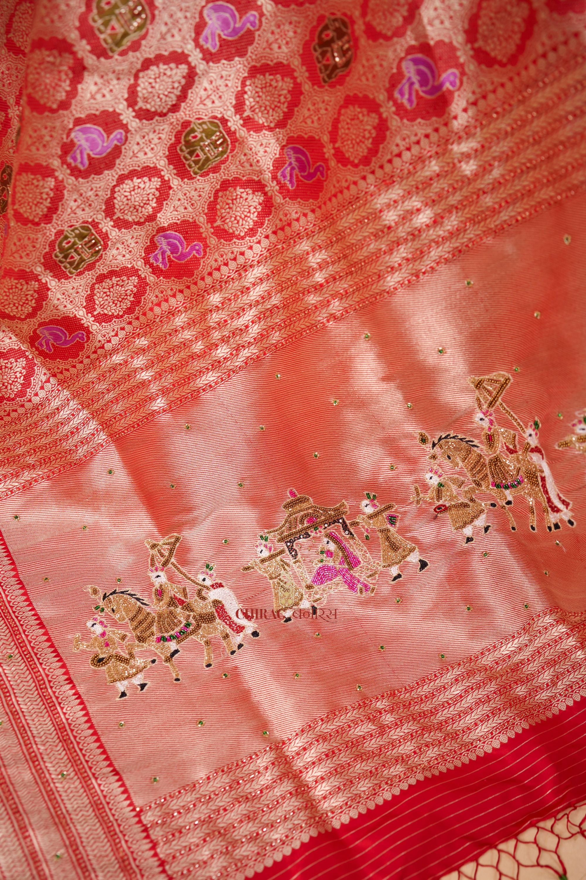 Mashru Katan Silk with Hand Embroidery Work Saree