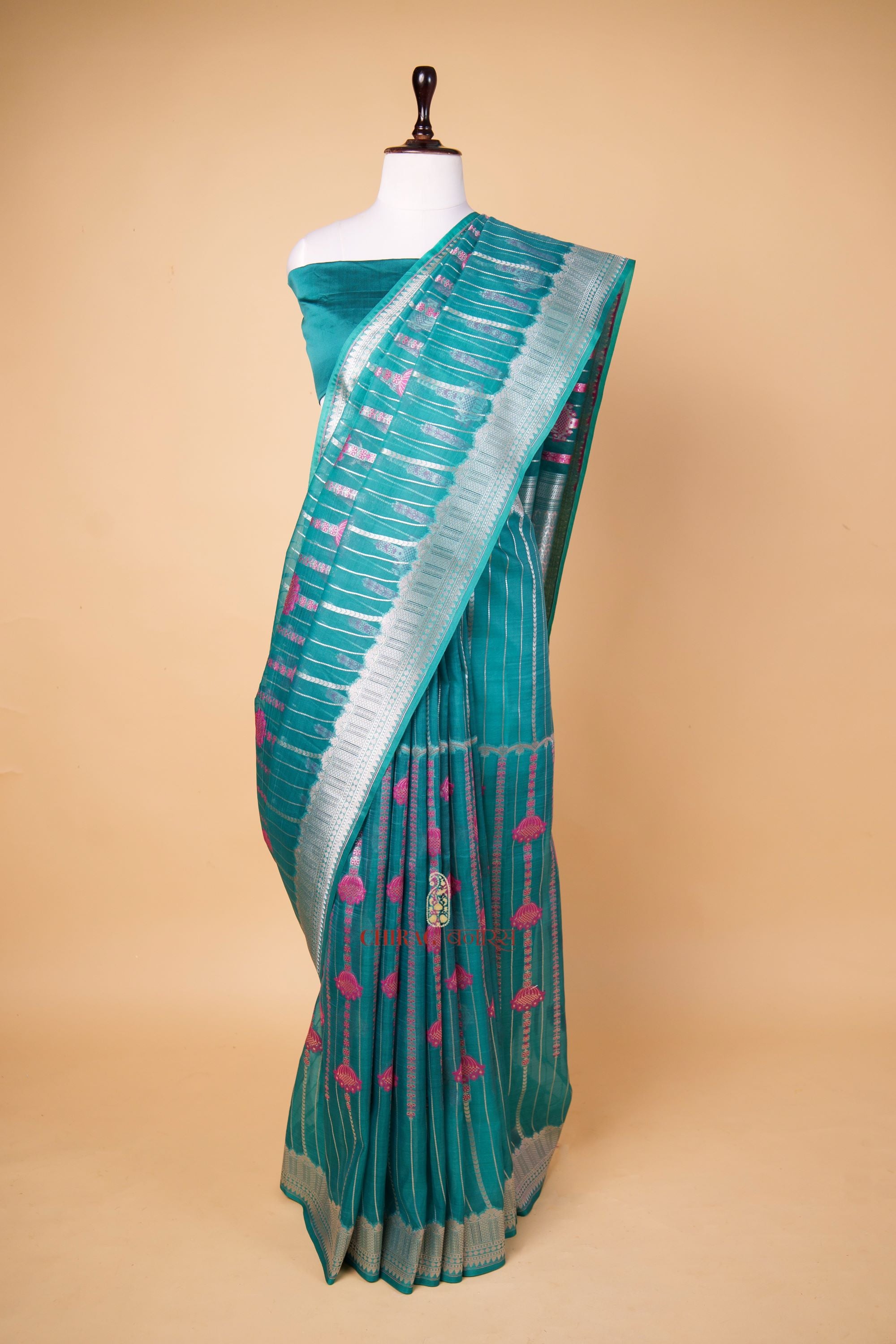 Kora Organza Designer Tripicle Design Saree