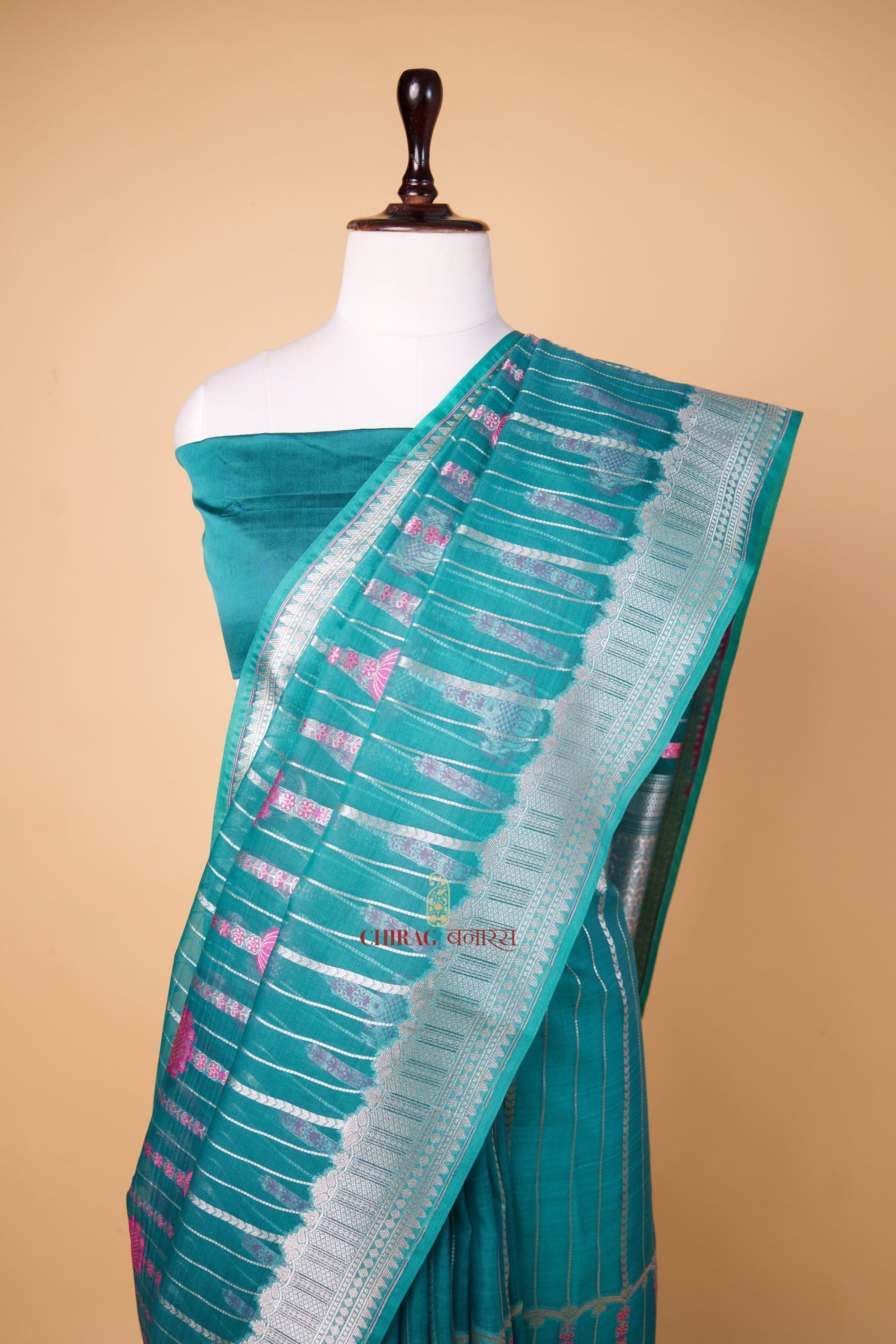 Kora Organza Designer Tripicle Design Saree