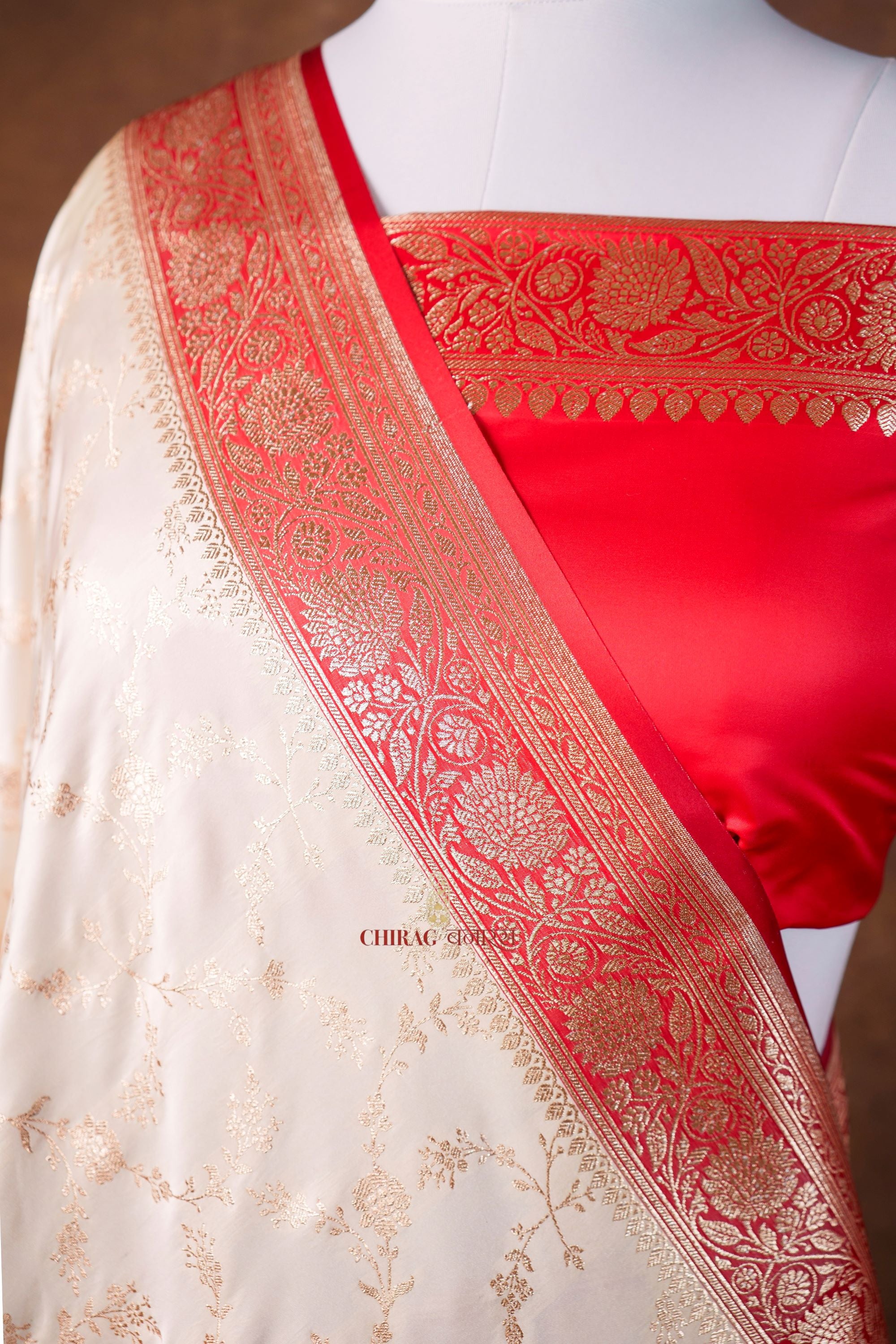 Mashru Katan Silk Contrast Anchal Border Saree