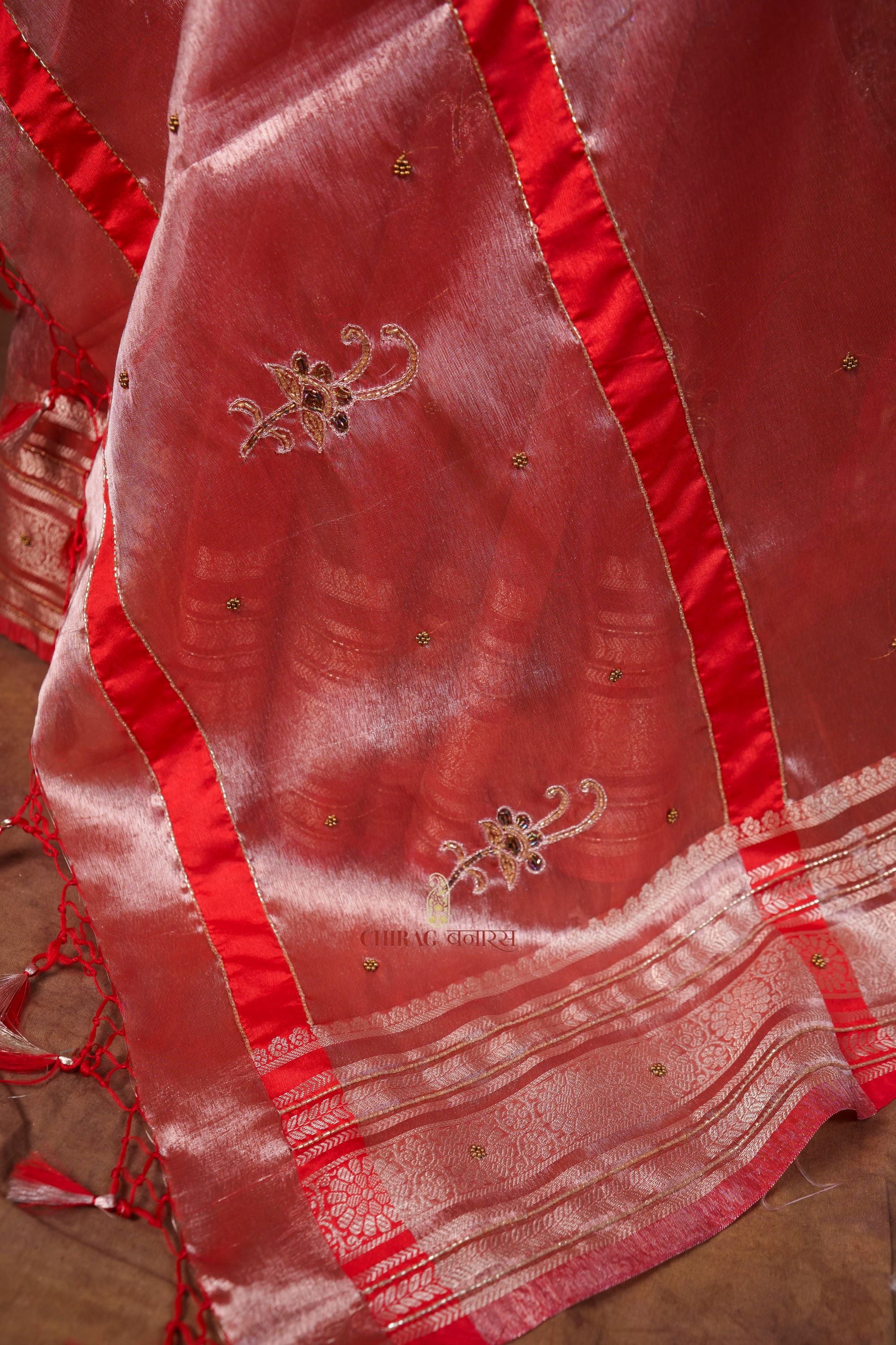 Tissue Hand Embroidery Work Saree