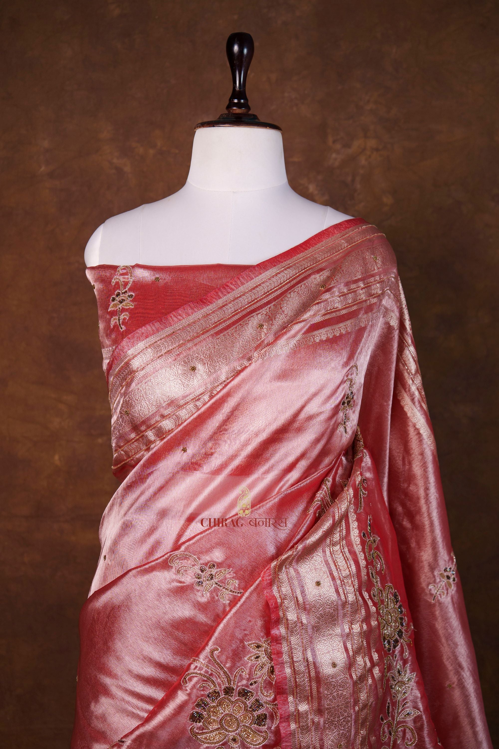 Tissue Hand Embroidery Work Saree