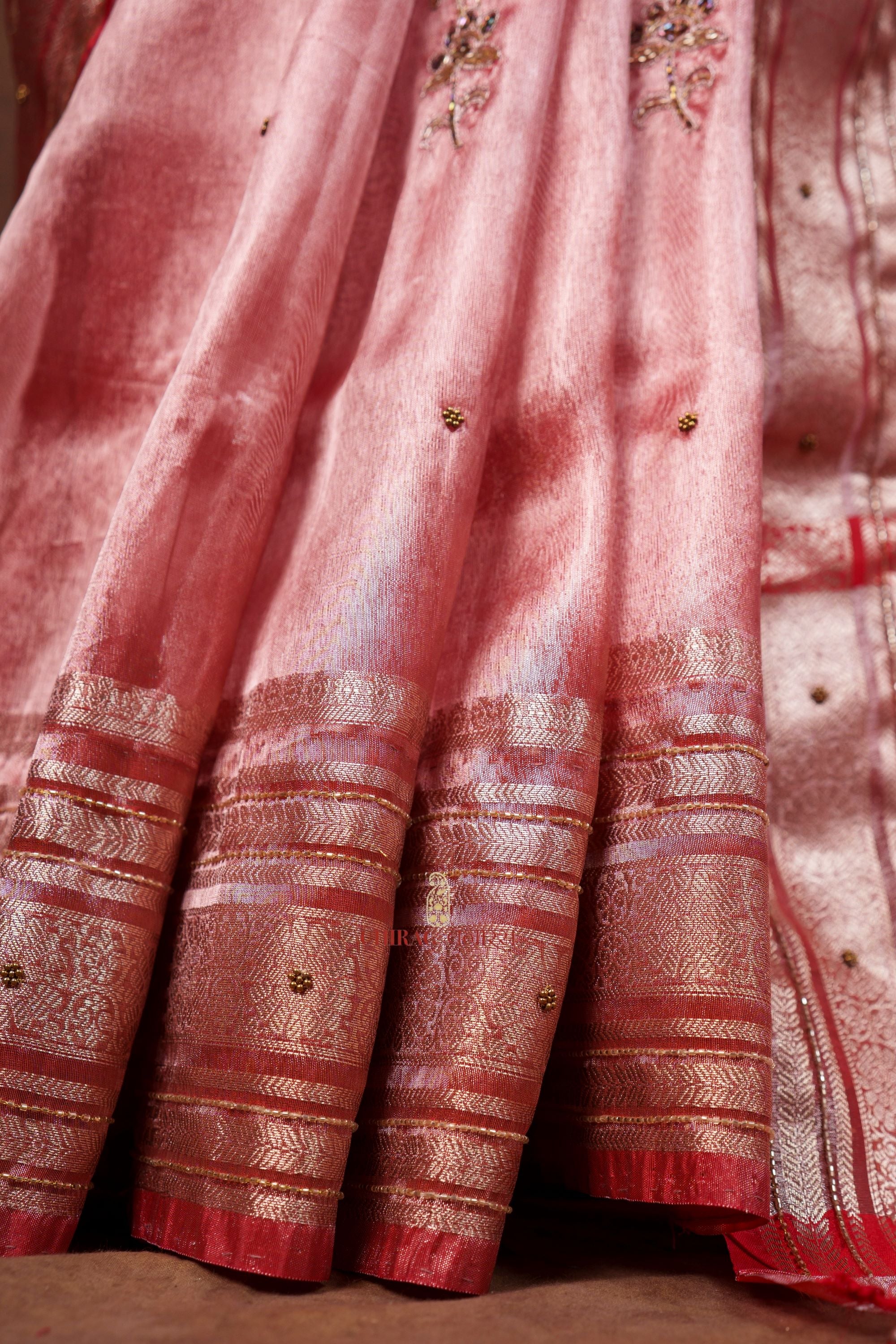 Tissue Hand Embroidery Work Saree