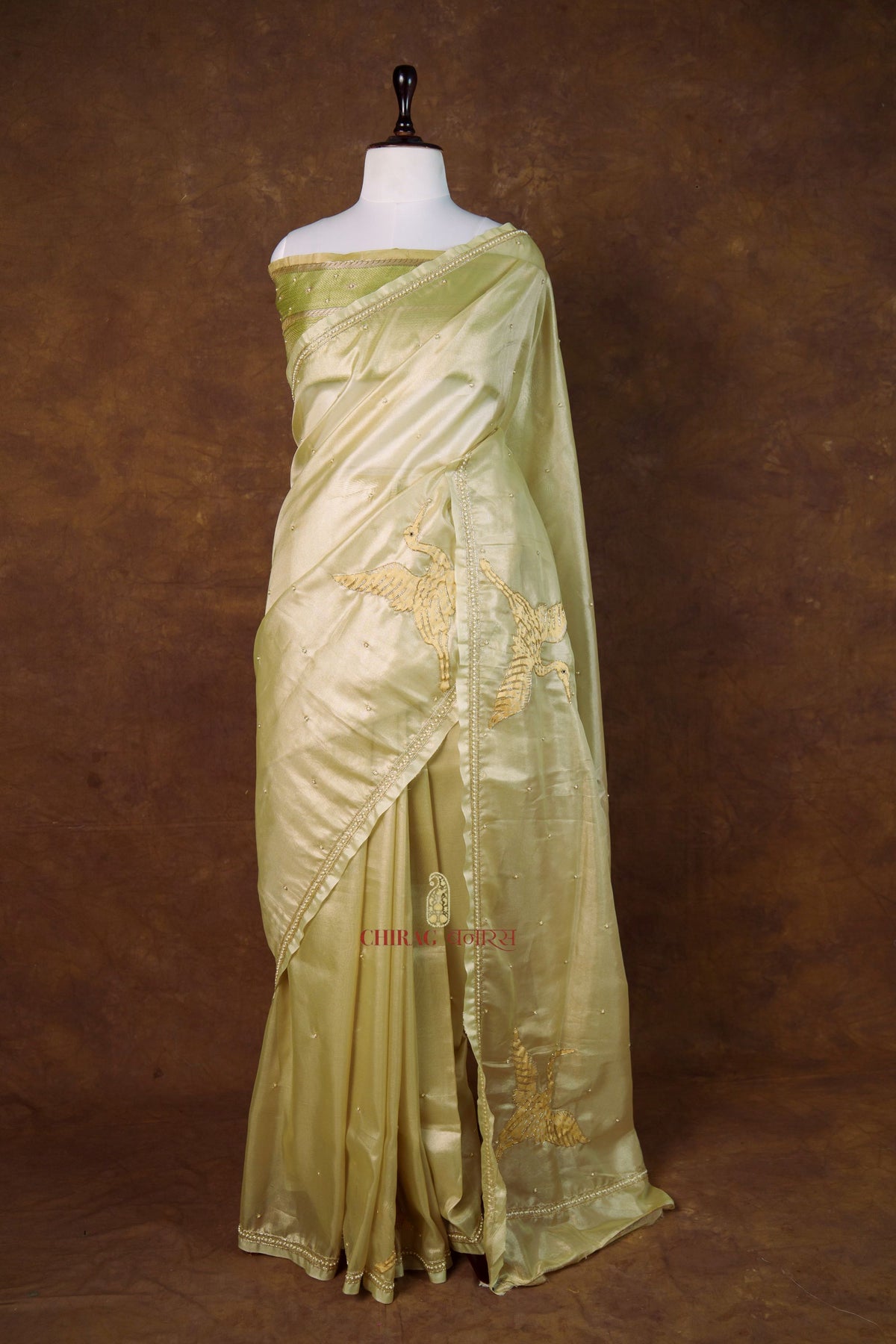 Tissue Birds Designer Hand Work Saree