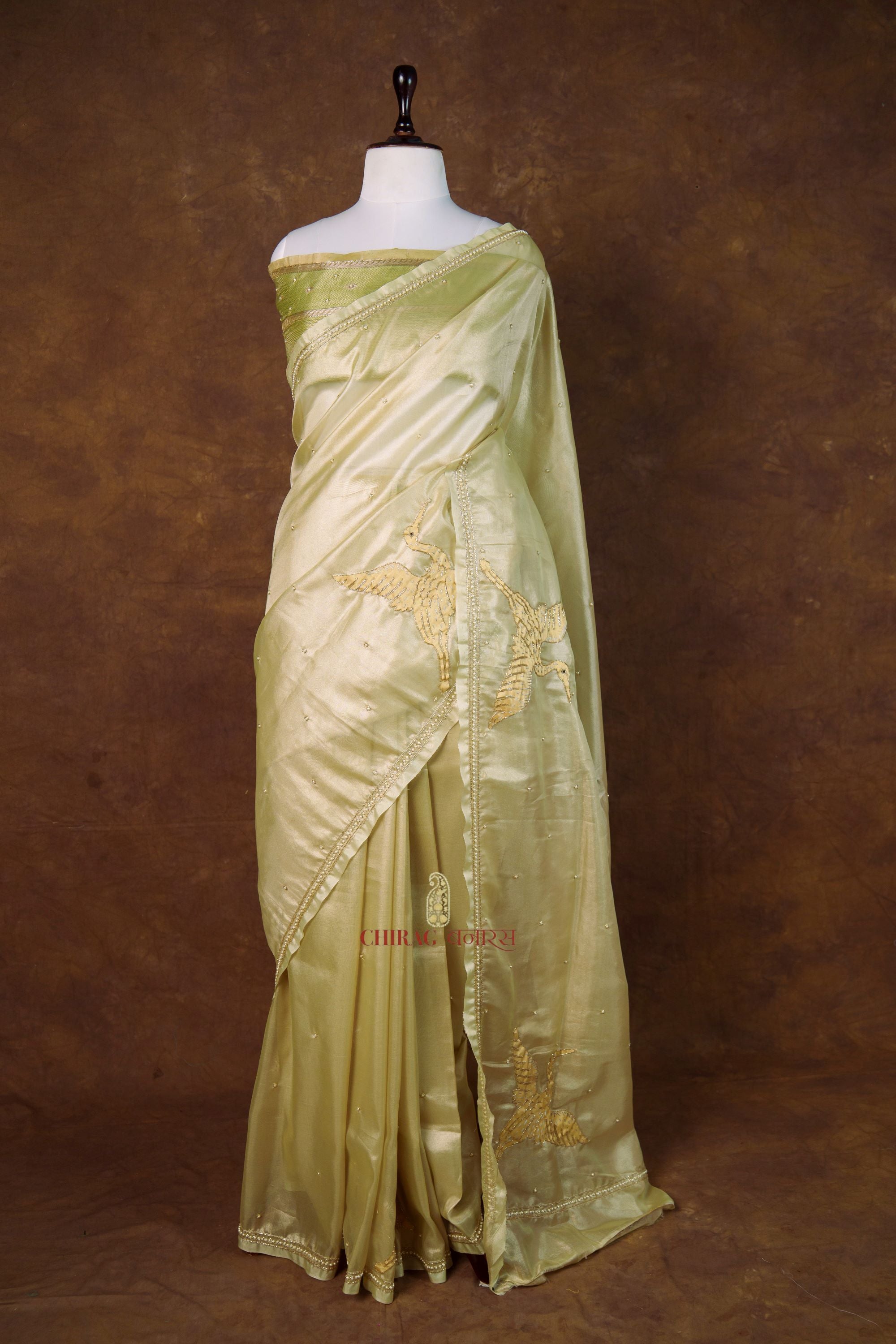 Tissue Birds Designer Hand Work Saree
