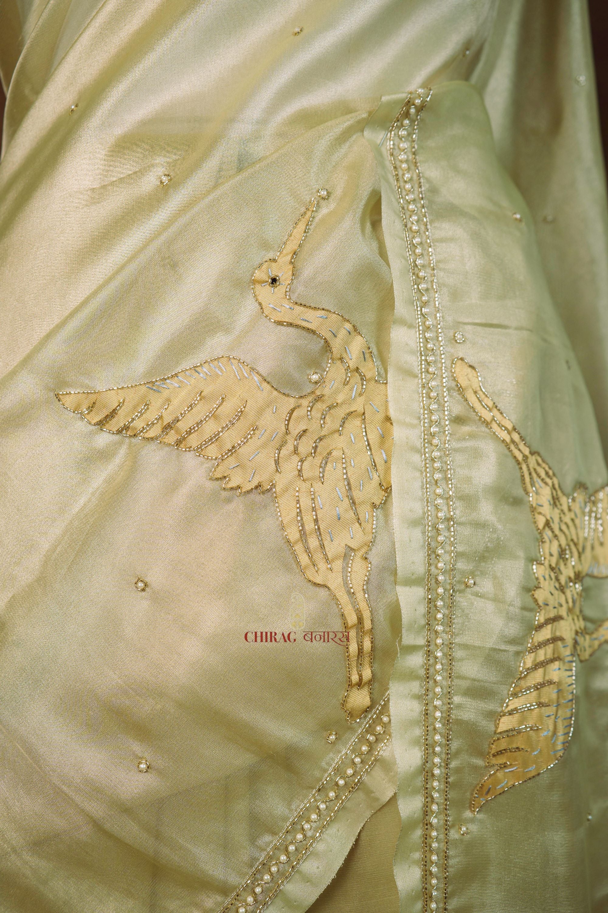 Tissue Birds Designer Hand Work Saree