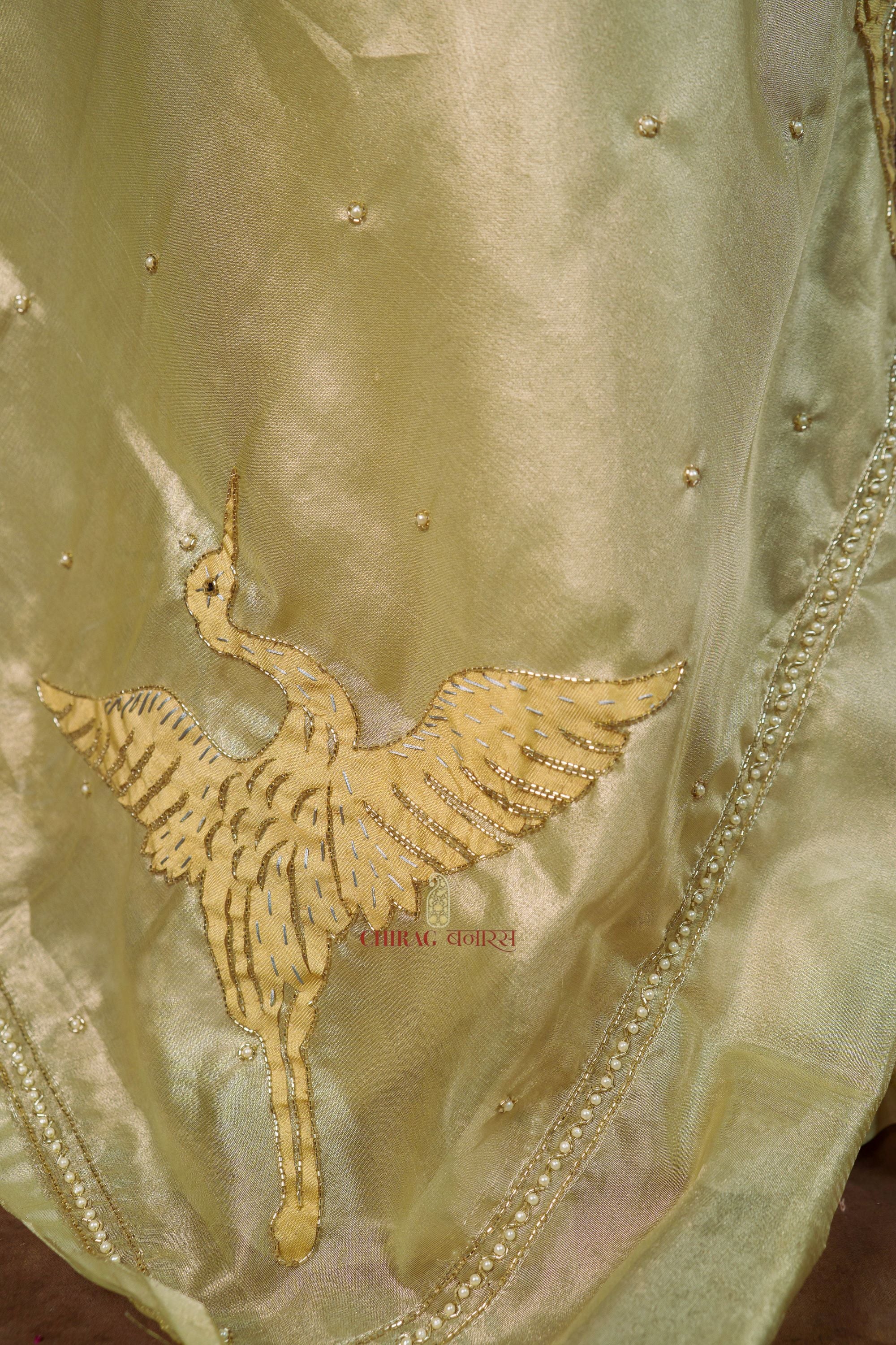 Tissue Birds Designer Hand Work Saree