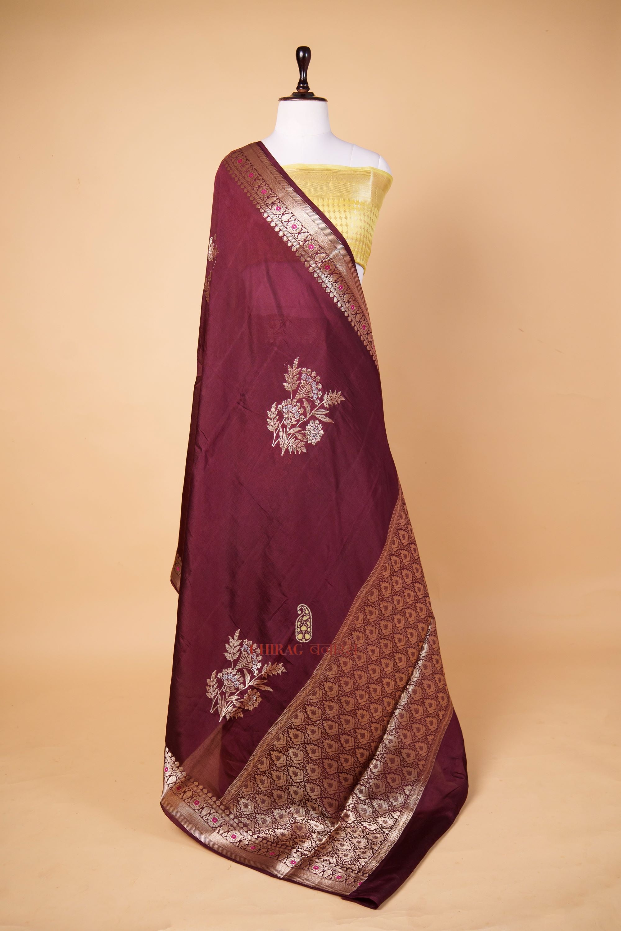 Pure Mango Silk Saree With Contrast Blouse