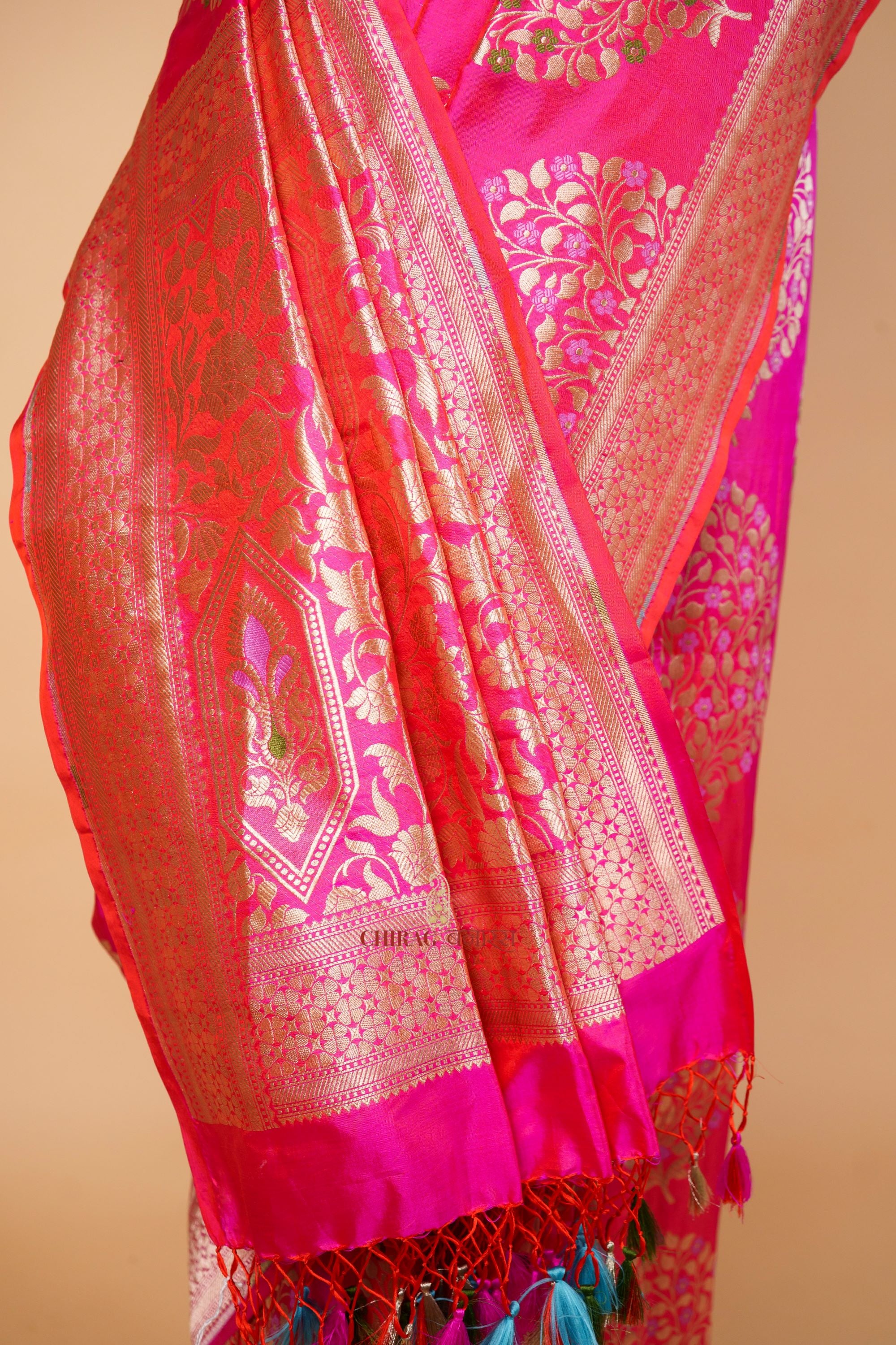 Pure Katan Silk Different Colours Meenakari Buta Design Saree