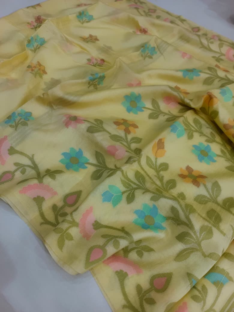 Pure Raw Silk Jangala Minakari  Handloom Saree