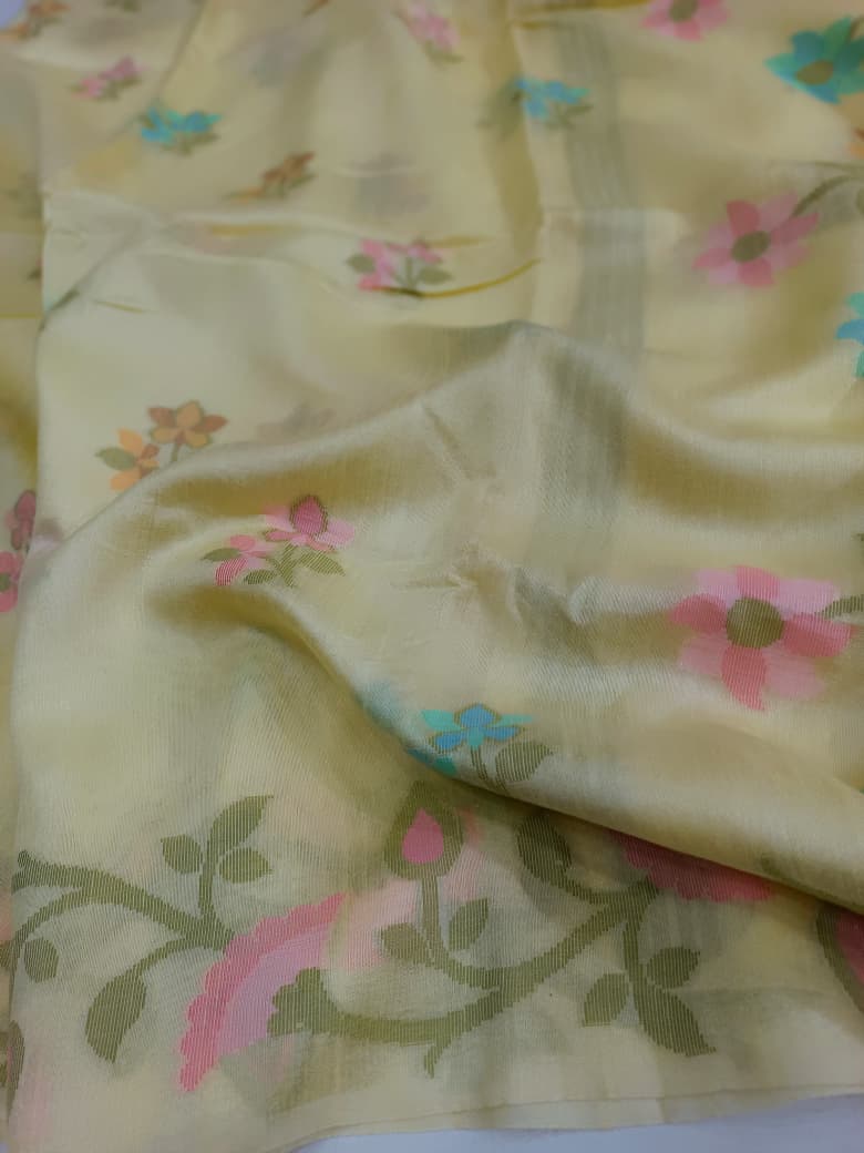 Pure Raw Silk Jangala Minakari  Handloom Saree