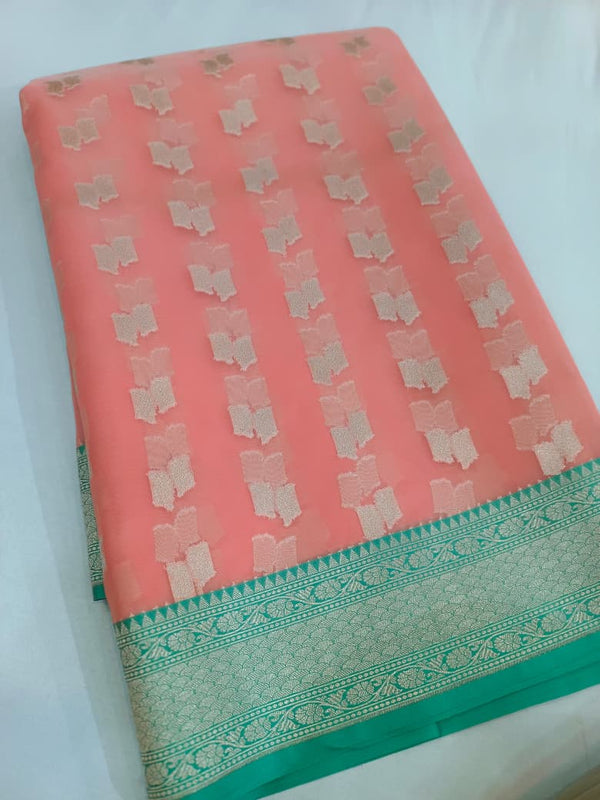 Kora Organza Silk Banarasi Border Buti Design Saree