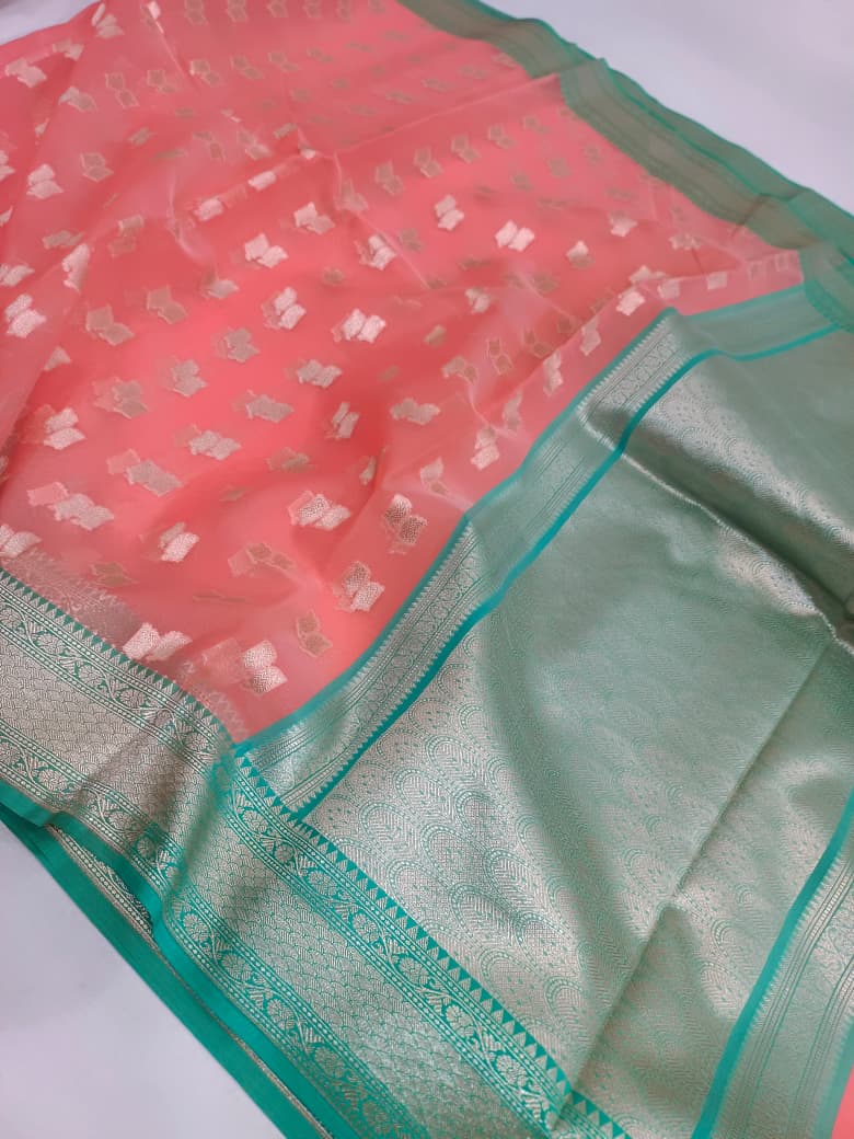 Kora Organza Silk Banarasi Border Buti Design Saree