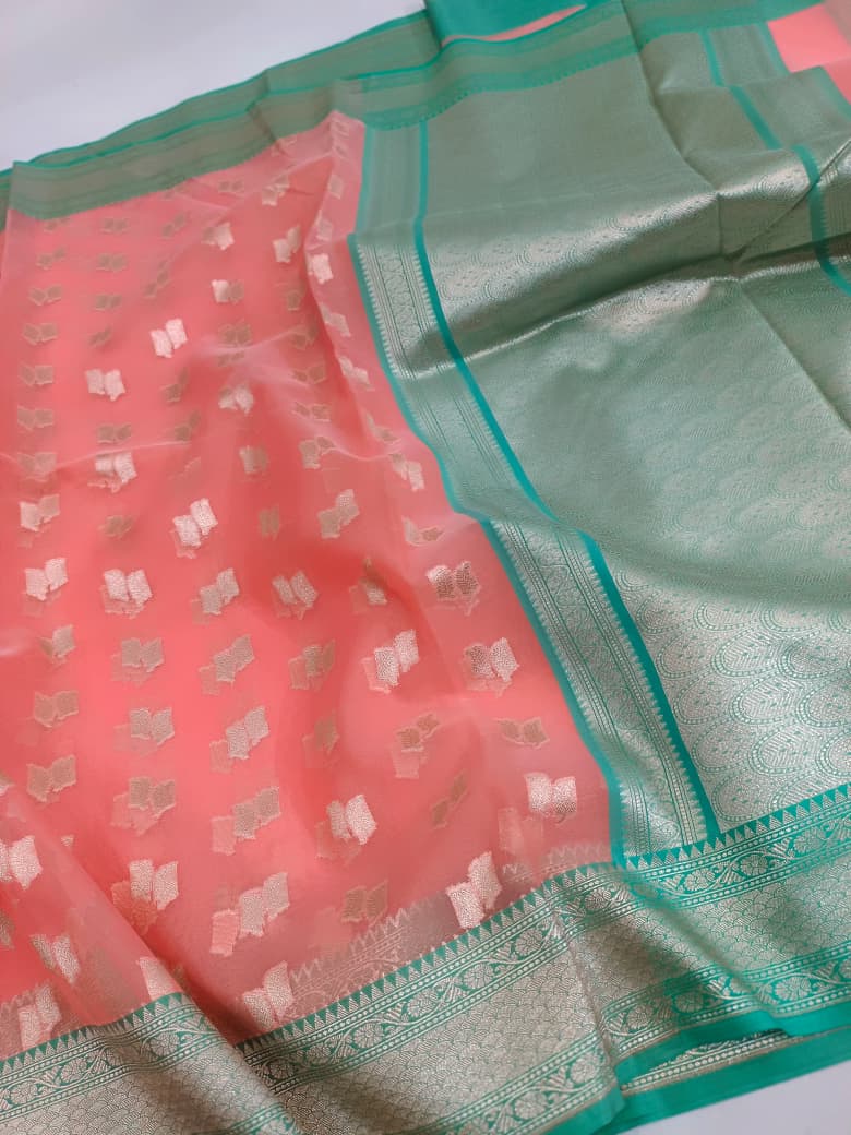 Kora Organza Silk Banarasi Border Buti Design Saree