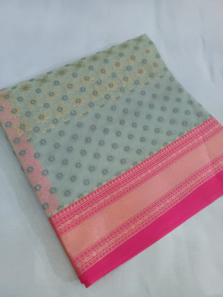 Kora Organza Silk Banarasi Border Buti Design Saree