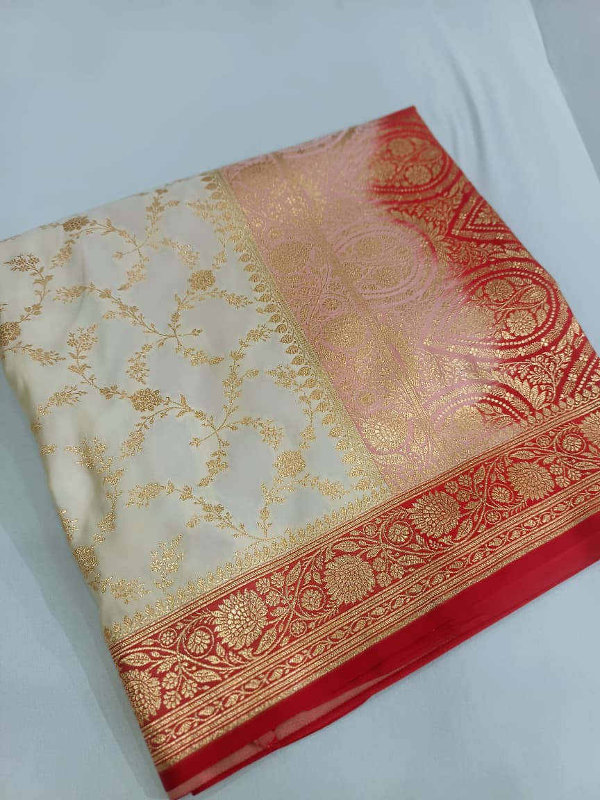Mashru Katan Silk Contrast Anchal Border Saree