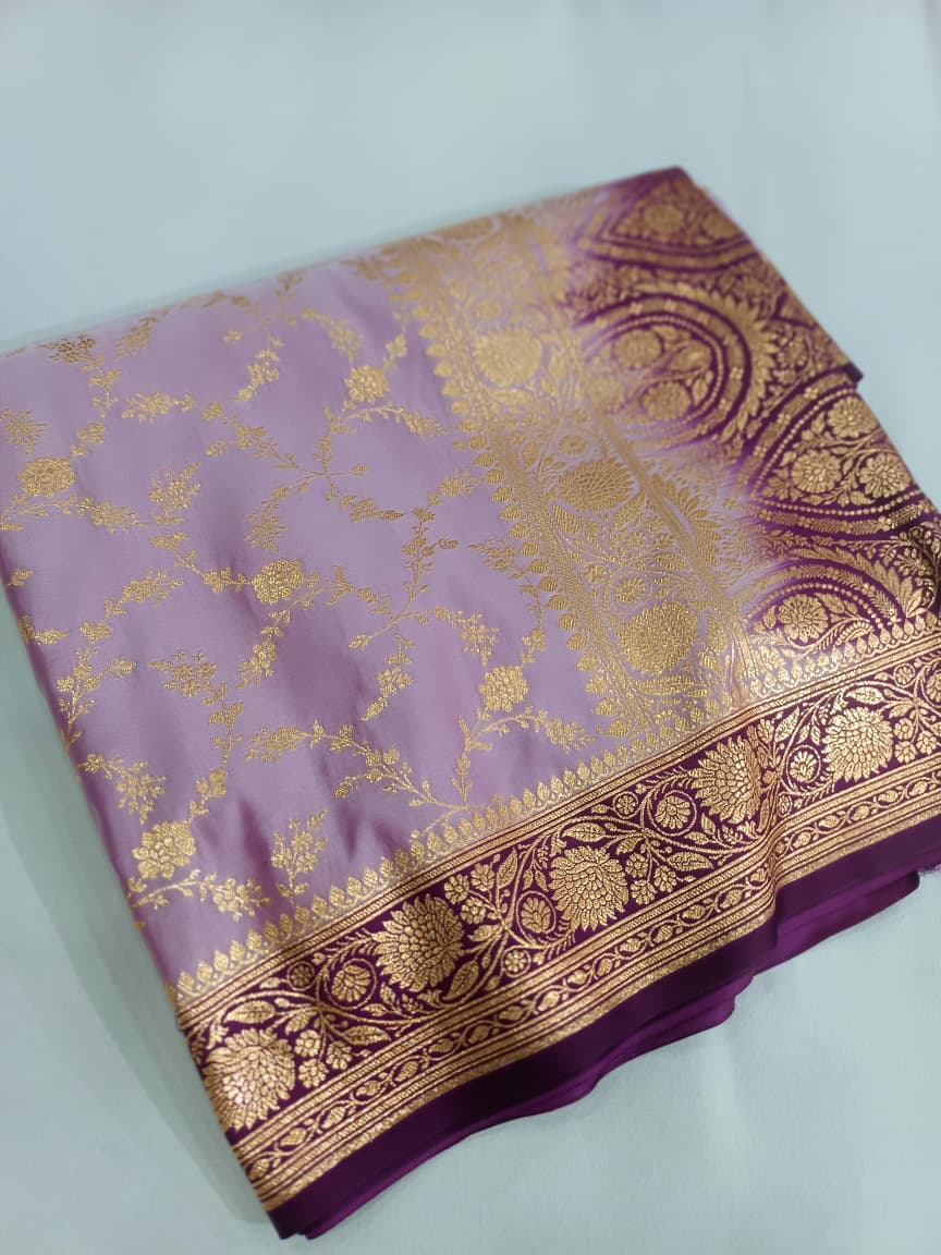Mashru Katan Silk Contrast Anchal Border Saree