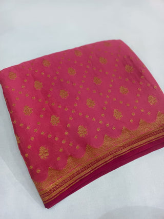 Pure Banarasi Khaddi Crape Silk Handloom Contrast Kanni Border Saree