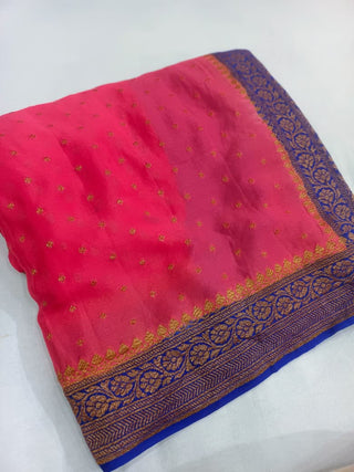 Pure Banarasi Khaddi Crape Silk Handloom Contrast Border Saree