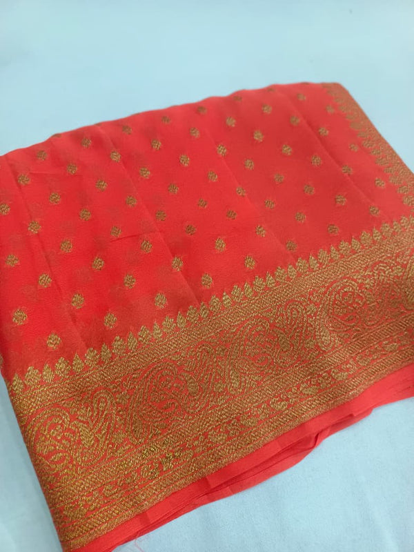 Pure Banarasi Khaddi Crape Silk Handloom Saree