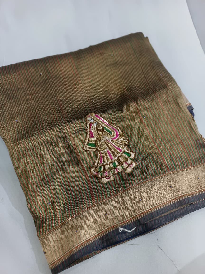 Pure Katan Silk Handloom Kadhau Handwork Embroidery Zardozi Designer Saree