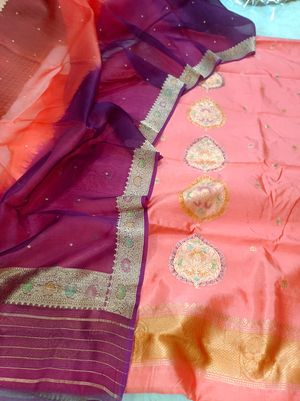 Pure Katan Silk Kadhua Handloom Suit Desighner Unique 3 Pcs